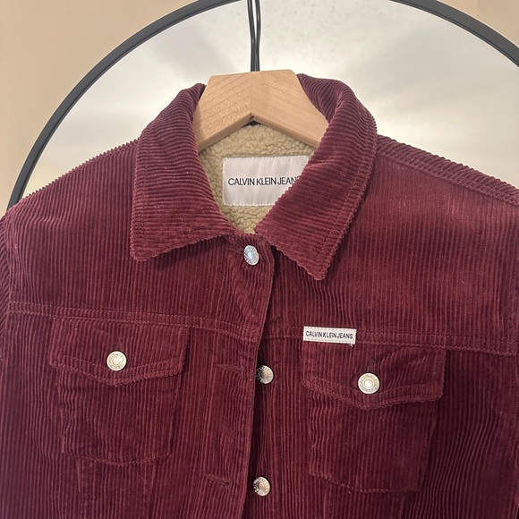 Calvin Klein Corduroy Trucker Jacket in Burgundy - Picture 2 of 9